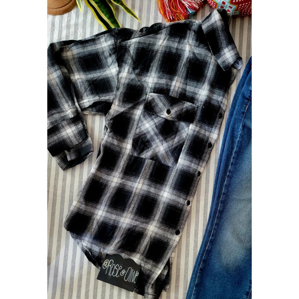 Black and White Flannel Boyfriend Button Up Top